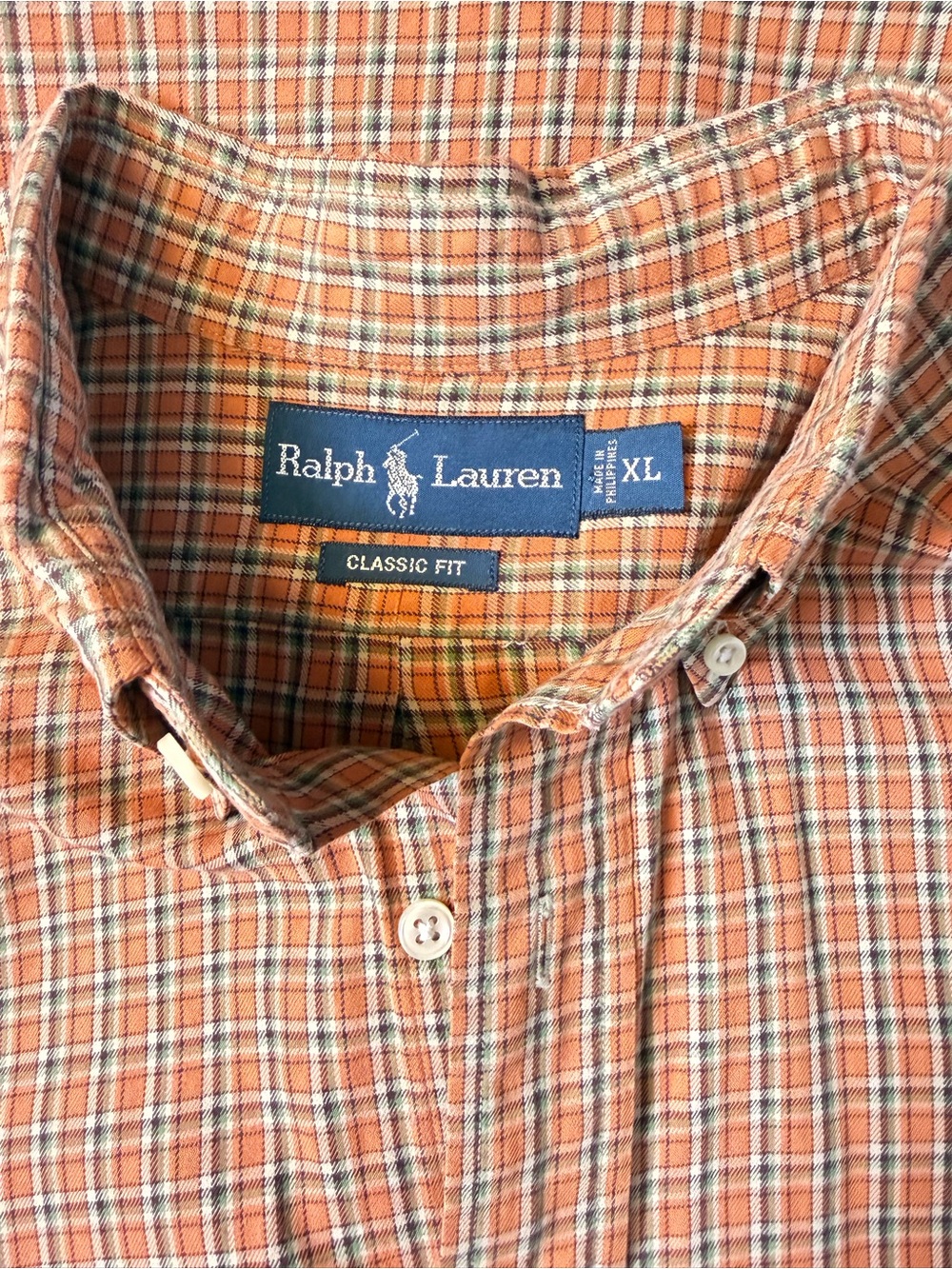Ralph Lauren Men's XL Orange Green Plaid Classic Fit Button-Down Shirt - Picture 5 of 8